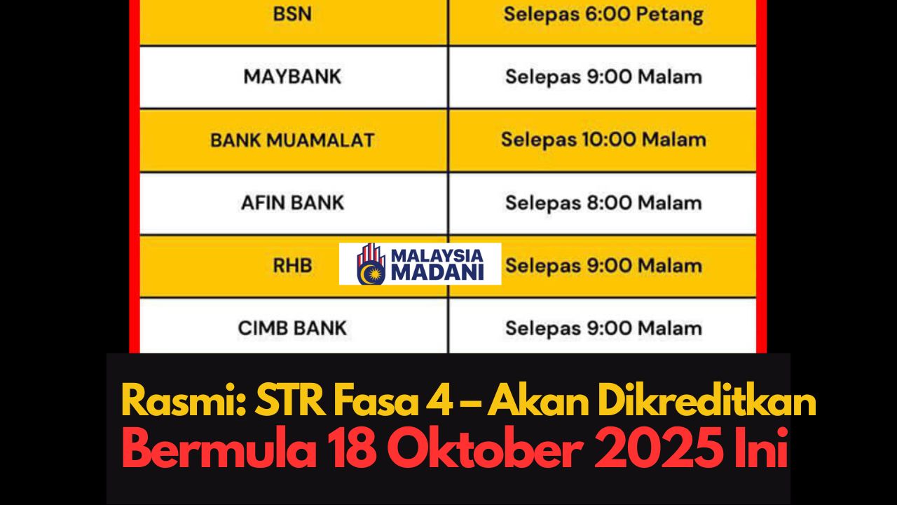 Rasmi: STR Fasa 4 – Akan Dikreditkan Bermula 18 Oktober 2025 Ini