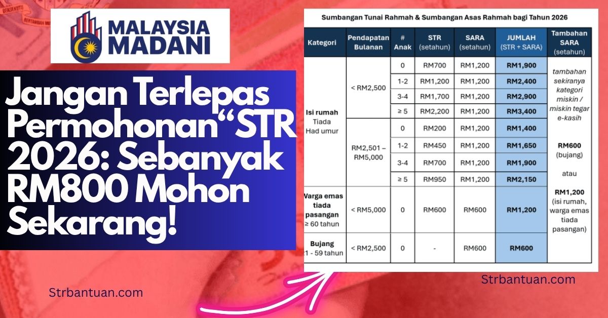 Jangan Terlepas Permohonan“STR 2026: Sebanyak RM800 Mohon Sekarang!
