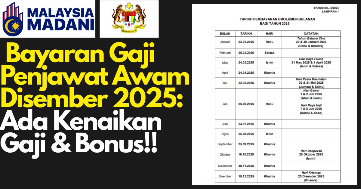Bayaran Gaji Penjawat Awam Disember 2025: Ada Kenaikan Gaji & Bonus!!