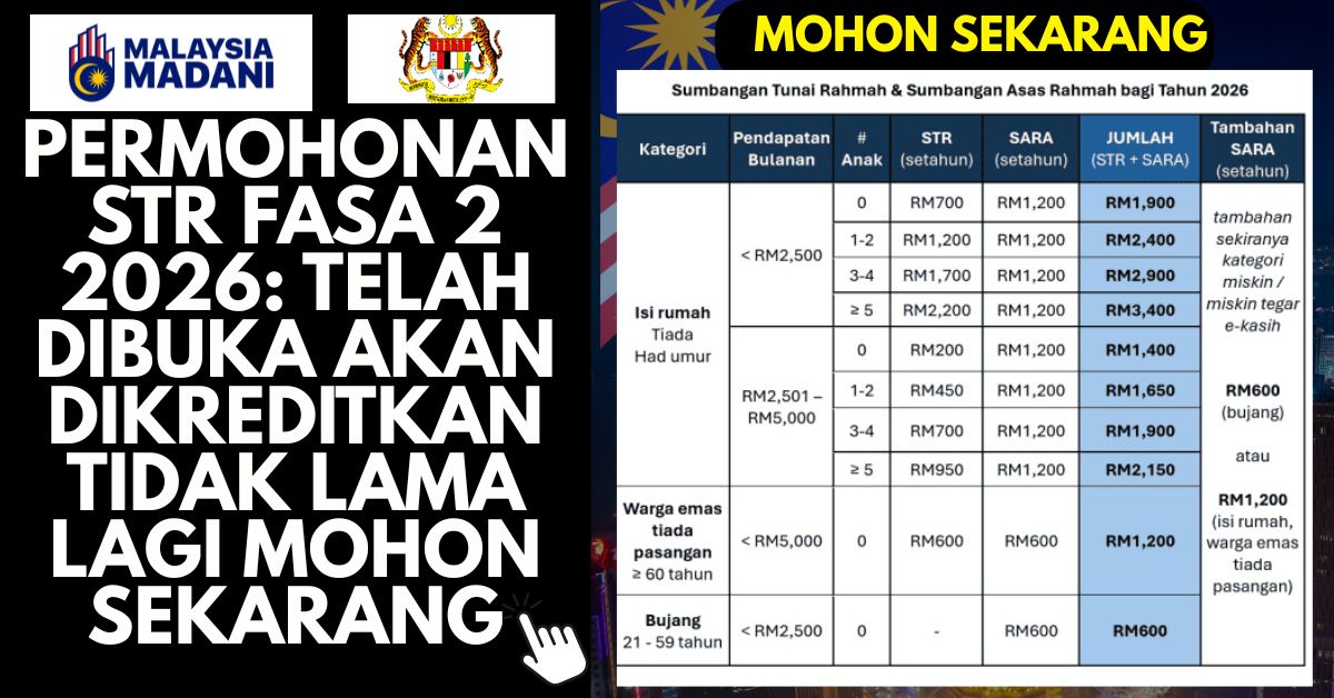 PERMOHONAN STR FASA 2 2026: TELAH DIBUKA AKAN DIKREDITKAN TIDAK LAMA LAGI MOHON SEKARANG