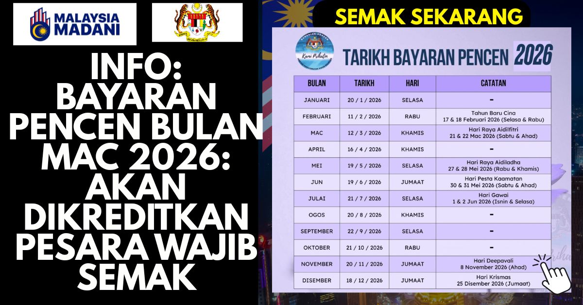 Info: Bayaran Pencen Bulan Mac 2026: Akan Dikreditkan Pesara Wajib Semak