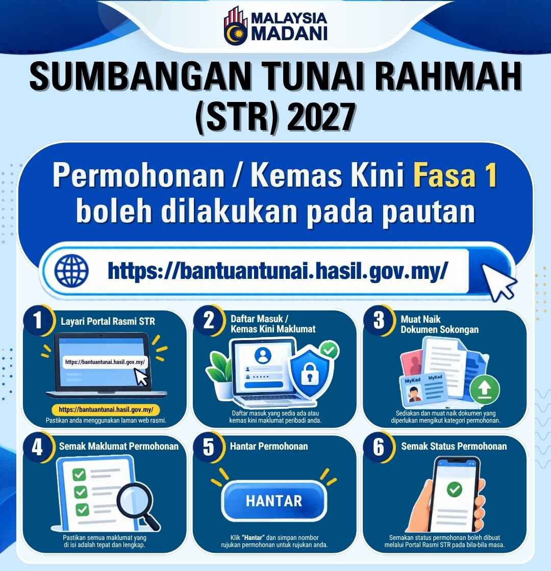Permohonan STR Fasa 1 2027: Telah Dibuka Semakan Status, Tarikh Bayaran dan Cara mohon